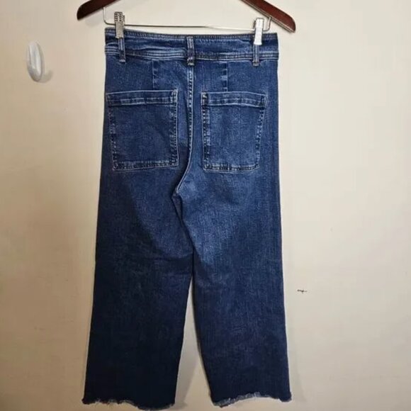 Zara The Marine Wide Leg Denim Jeans Women's Size 6 Raw Hem - Picture 2 of 3